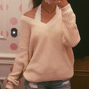 Pink Cream Cable Knit Sweater